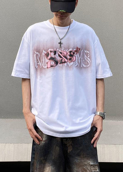 Casual Men Neck Summer Cotton Print Black O Shirt T