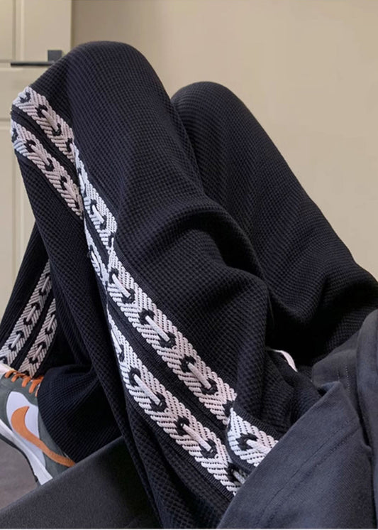 Men Spring Black Pants Cotton Patchwork Casual Oversized