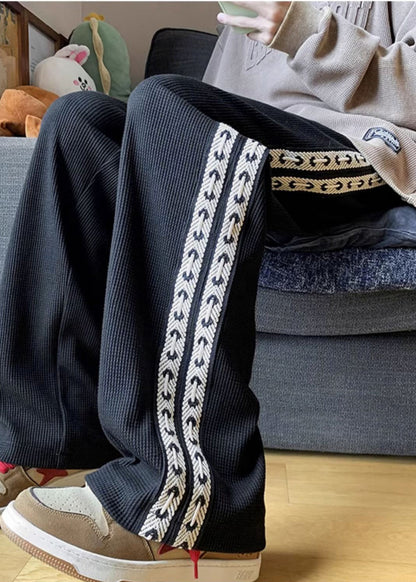 Men Spring Black Pants Cotton Patchwork Casual Oversized