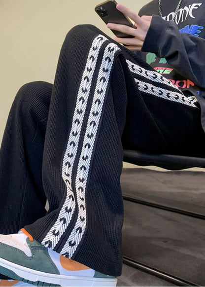 Men Spring Black Pants Cotton Patchwork Casual Oversized