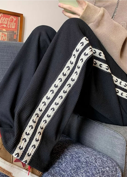 Men Spring Black Pants Cotton Patchwork Casual Oversized