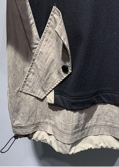 Patchwork T Cotton Black Casual Men Drawstring Oversized Shirt