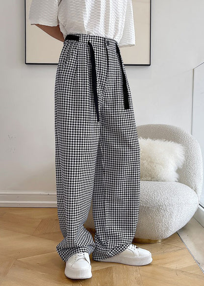 Plaid Cotton Clothing Black Oversized Casual Pants Mens