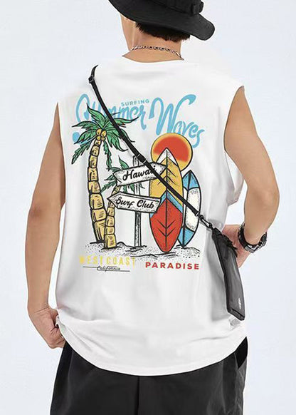 Cozy Black Men Graphic Print Cotton Tees Casual Sleeveless