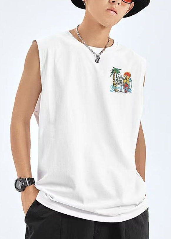 Cozy Black Men Graphic Print Cotton Tees Casual Sleeveless