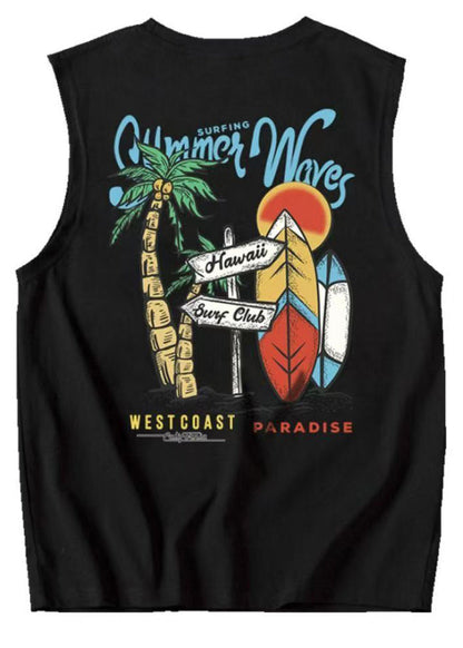 Cozy Black Men Graphic Print Cotton Tees Casual Sleeveless