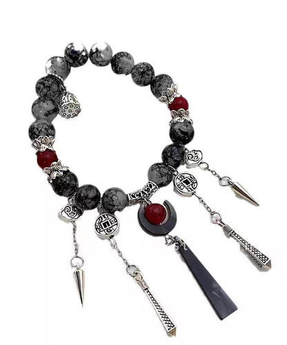Bracelet Silver Tassel Sterling Agate Charm Black Casual
