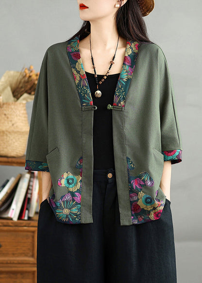 Cardigans Casual Cotton Neck V Button Fall Black Print