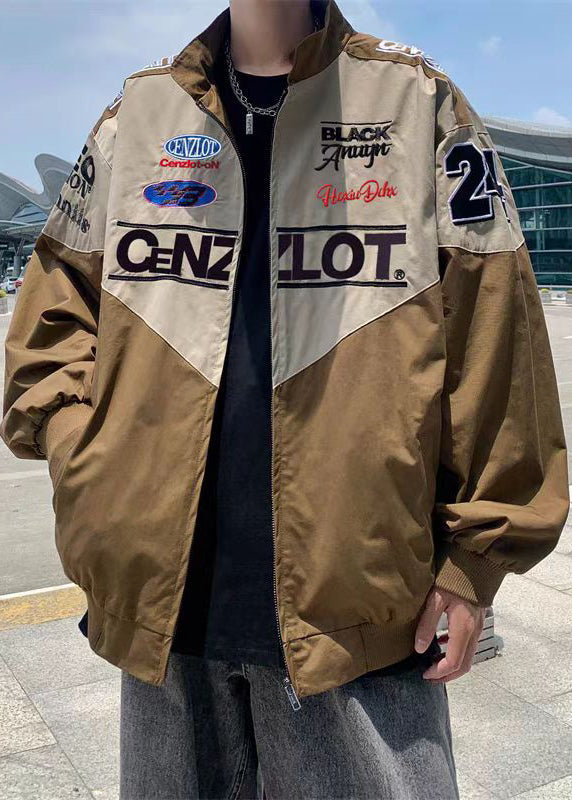 Patchwork Cotton Spring TC001 Zippered Black Coat Casual Men Letter