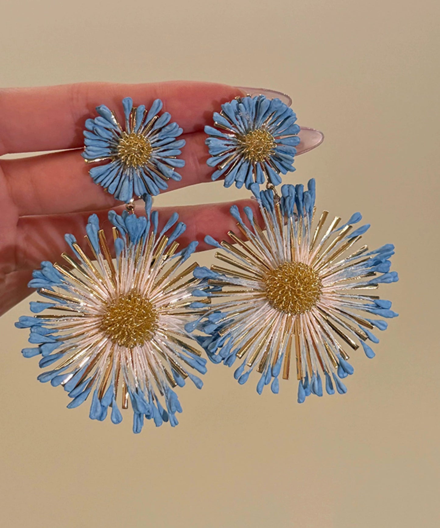 Alloy Sunflower Earrings Blue Drop Casual