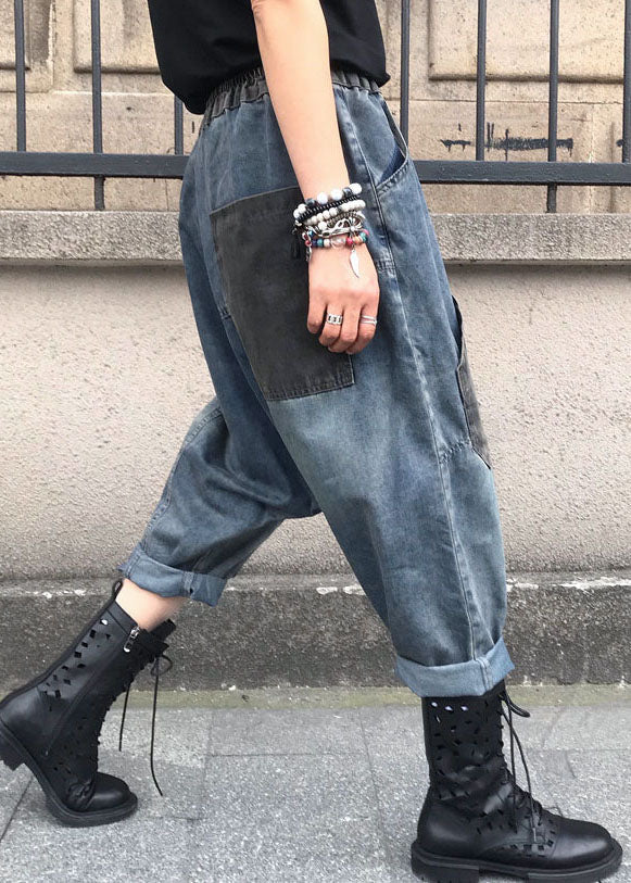 Pantalon en jean bleu décontracté brodé à taille élastique pour l'été FF061