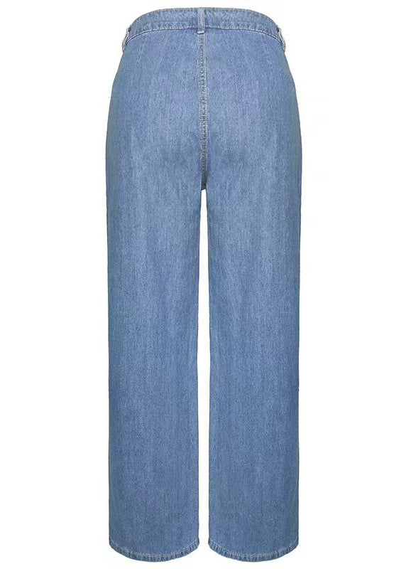 Casual Blue Pockets Denim Wide Leg Pants Spring QQ1065