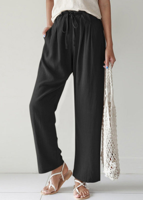 Summer Pants Blue Lace Casual Cotton Pockets Up