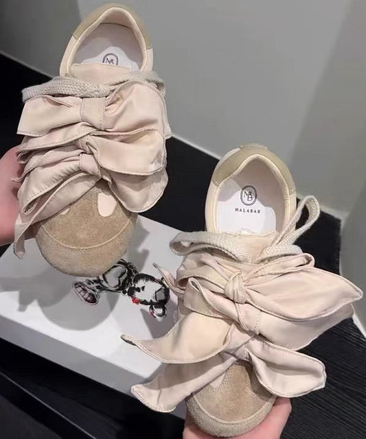 Apricot For Women Casual Flat Shoes Splicing Bow Suede