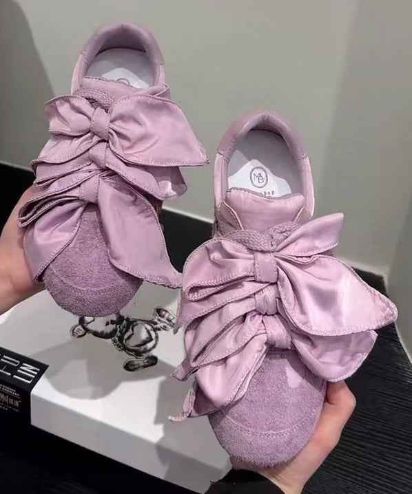 Apricot For Women Casual Flat Shoes Splicing Bow Suede