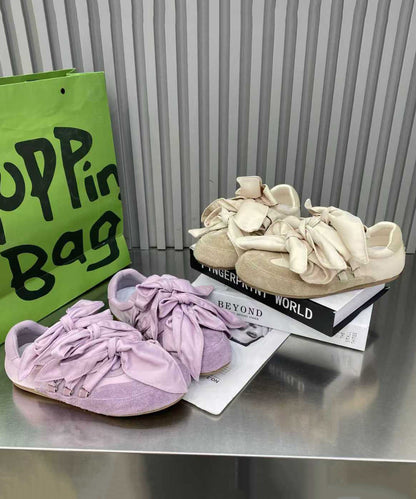 Apricot For Women Casual Flat Shoes Splicing Bow Suede