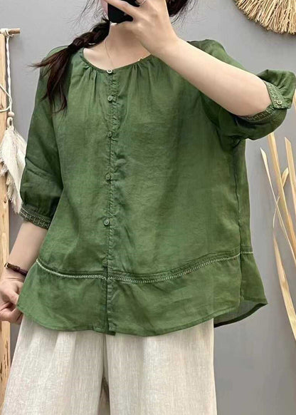 Blouse Cotton Embroidered Brick Tops Patchwork Red Casual Summer