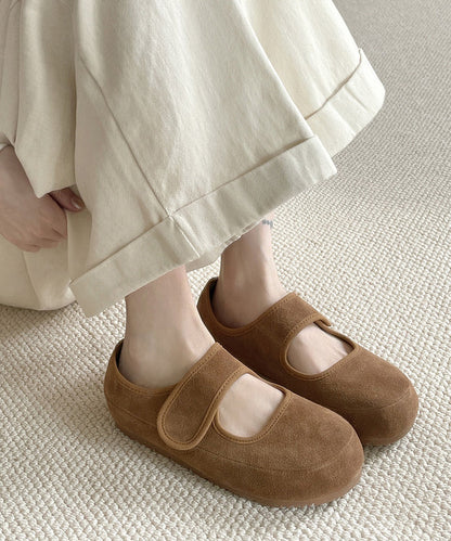 Platform Splicing Shoes Buckle Casual Yellow Flats Suede Strap