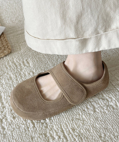 Platform Splicing Shoes Buckle Casual Yellow Flats Suede Strap