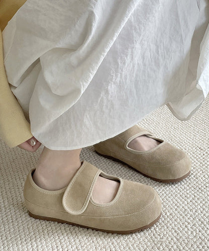 Platform Splicing Shoes Buckle Casual Yellow Flats Suede Strap