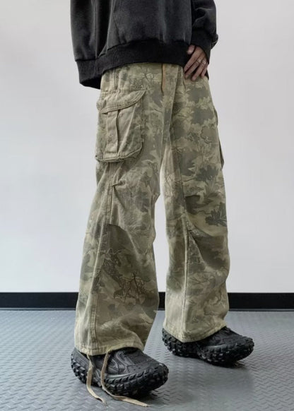 Pantalon en jean décontracté à imprimé camouflage taille haute pour homme SA066