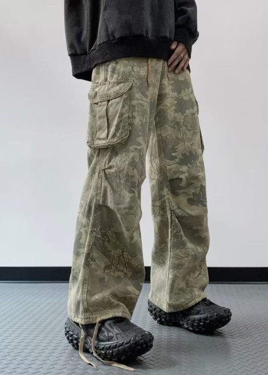 Pantalon en jean décontracté à imprimé camouflage taille haute pour homme SA066