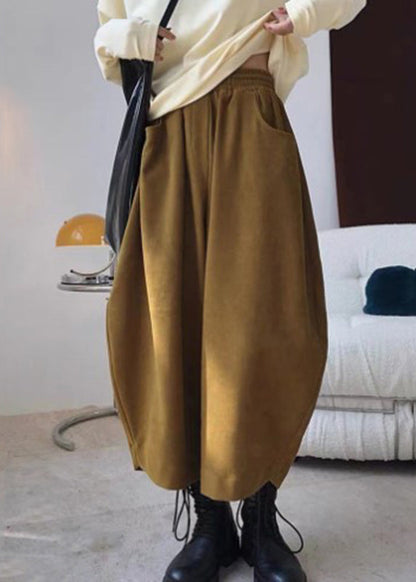 Elastic Pants Pockets Caramel Harem Spring Casual Waist