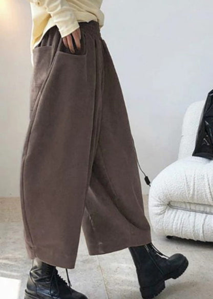 Elastic Pants Pockets Caramel Harem Spring Casual Waist