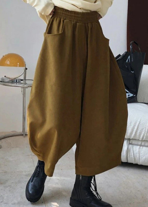 Elastic Pants Pockets Caramel Harem Spring Casual Waist