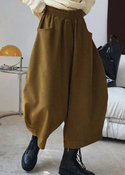 Casual Waist Elastic Pants Caramel Harem Spring Pockets