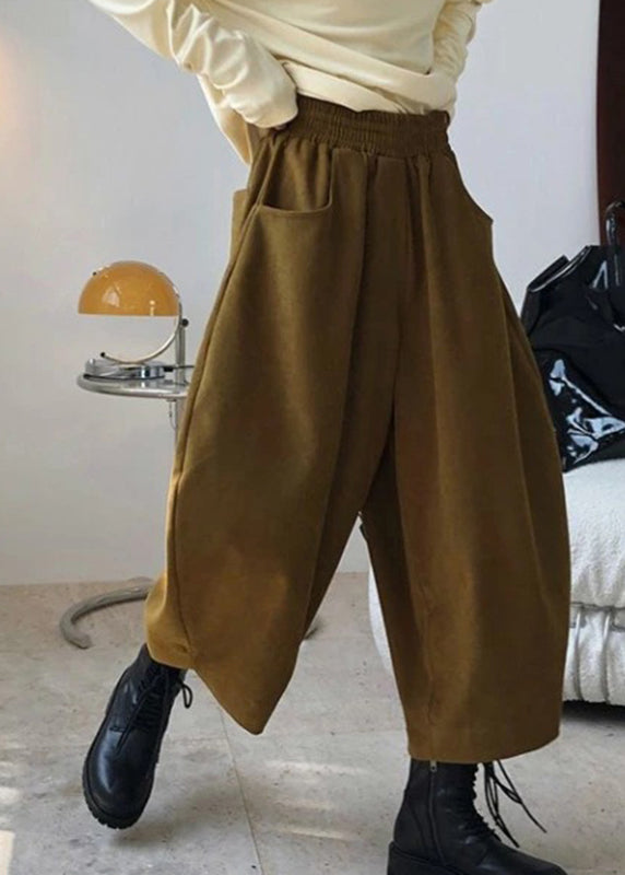 Elastic Pants Pockets Caramel Harem Spring Casual Waist