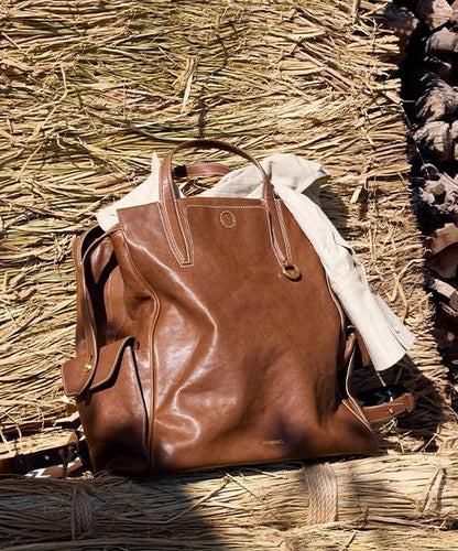 Oversize Casual Leather Solid Bag Backpack Chocolate Durable