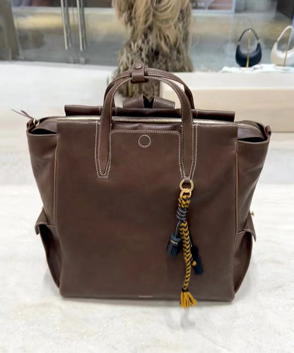 Oversize Casual Leather Solid Bag Backpack Chocolate Durable