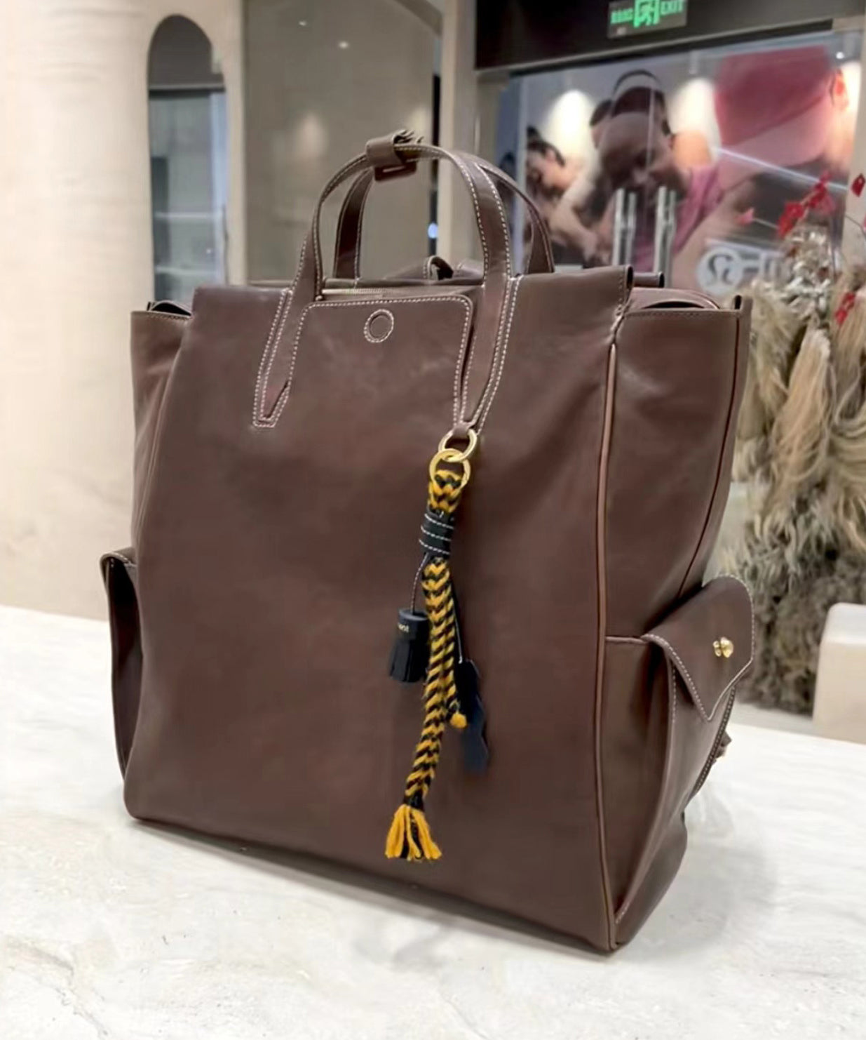 Oversize Casual Leather Solid Bag Backpack Chocolate Durable