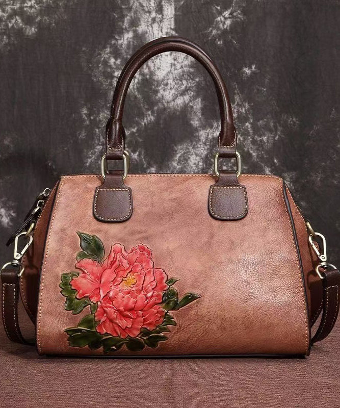 Coffee Capacity Satchel Embossed Calf Large Casual Leather