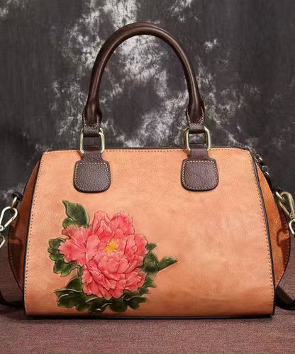 Coffee Capacity Satchel Embossed Calf Large Casual Leather