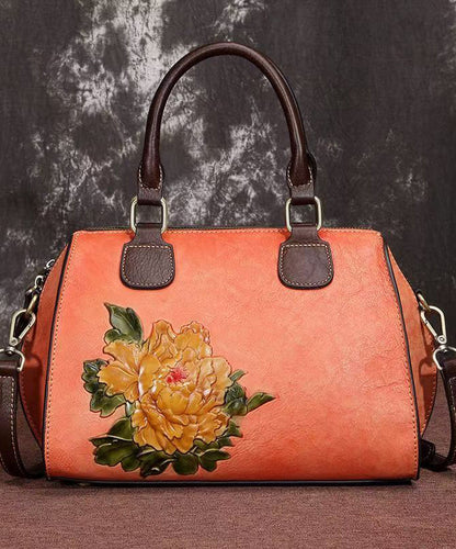 Coffee Capacity Satchel Embossed Calf Large Casual Leather