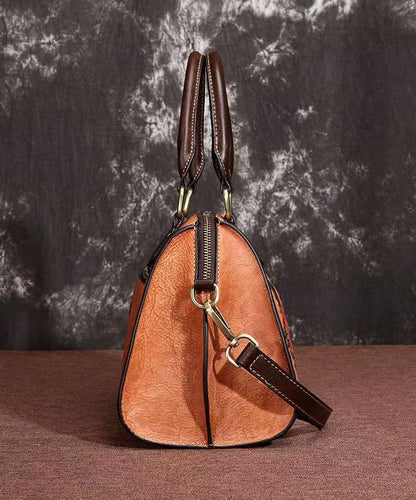 Coffee Capacity Satchel Embossed Calf Large Casual Leather