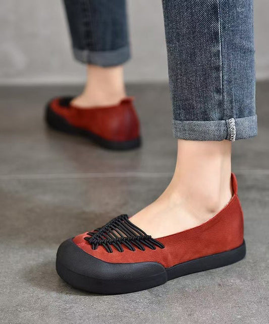Shoes Red Comfortable Leather Splicing Casual Feet Flat Cowhide