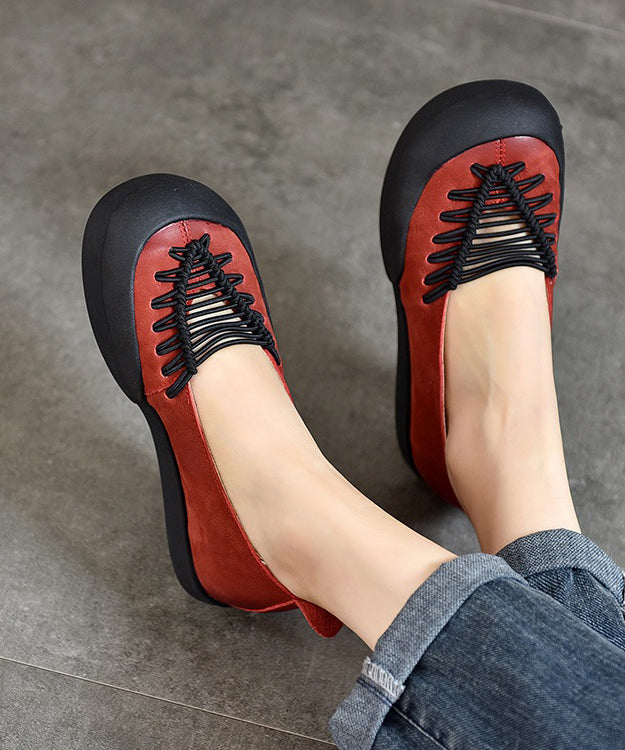 Shoes Red Comfortable Leather Splicing Casual Feet Flat Cowhide