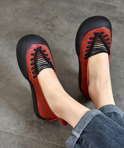 Shoes Red Comfortable Leather Splicing Casual Feet Flat Cowhide