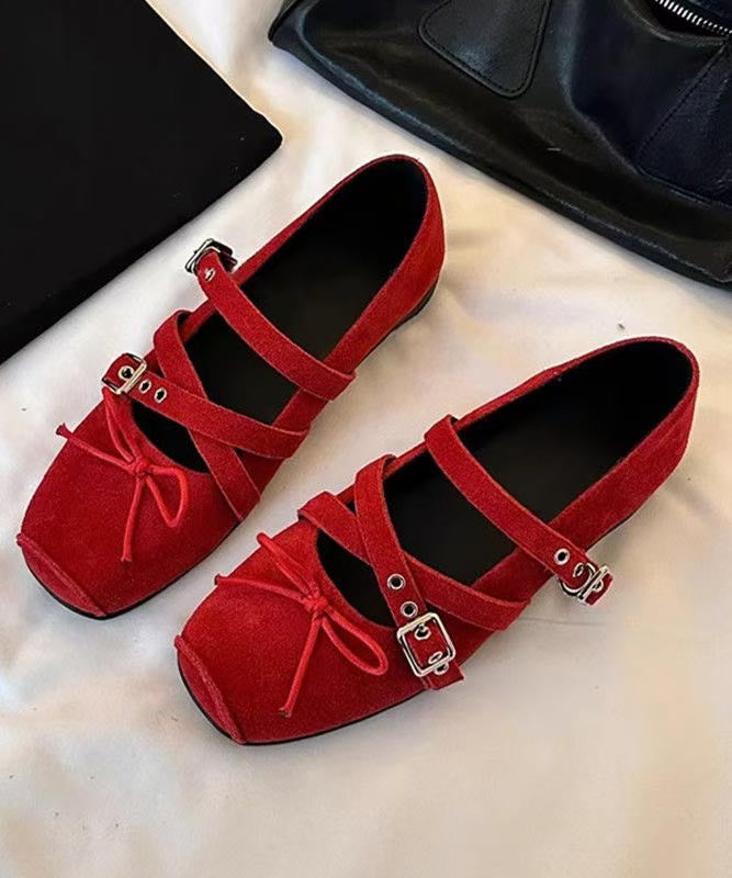 Suede Strap Splicing Cross Comfy Bow Red Casual Shoes Heel Wedge