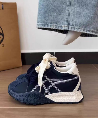 Casual Up Comfy Platform Shoes Navy Splicing Lace