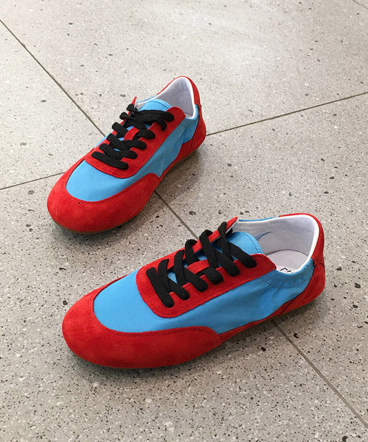 Suede Splicing Red Casual Comfy Up Lace Flat Shoes