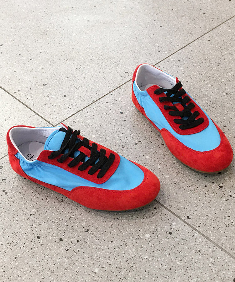 Suede Splicing Red Casual Comfy Up Lace Flat Shoes