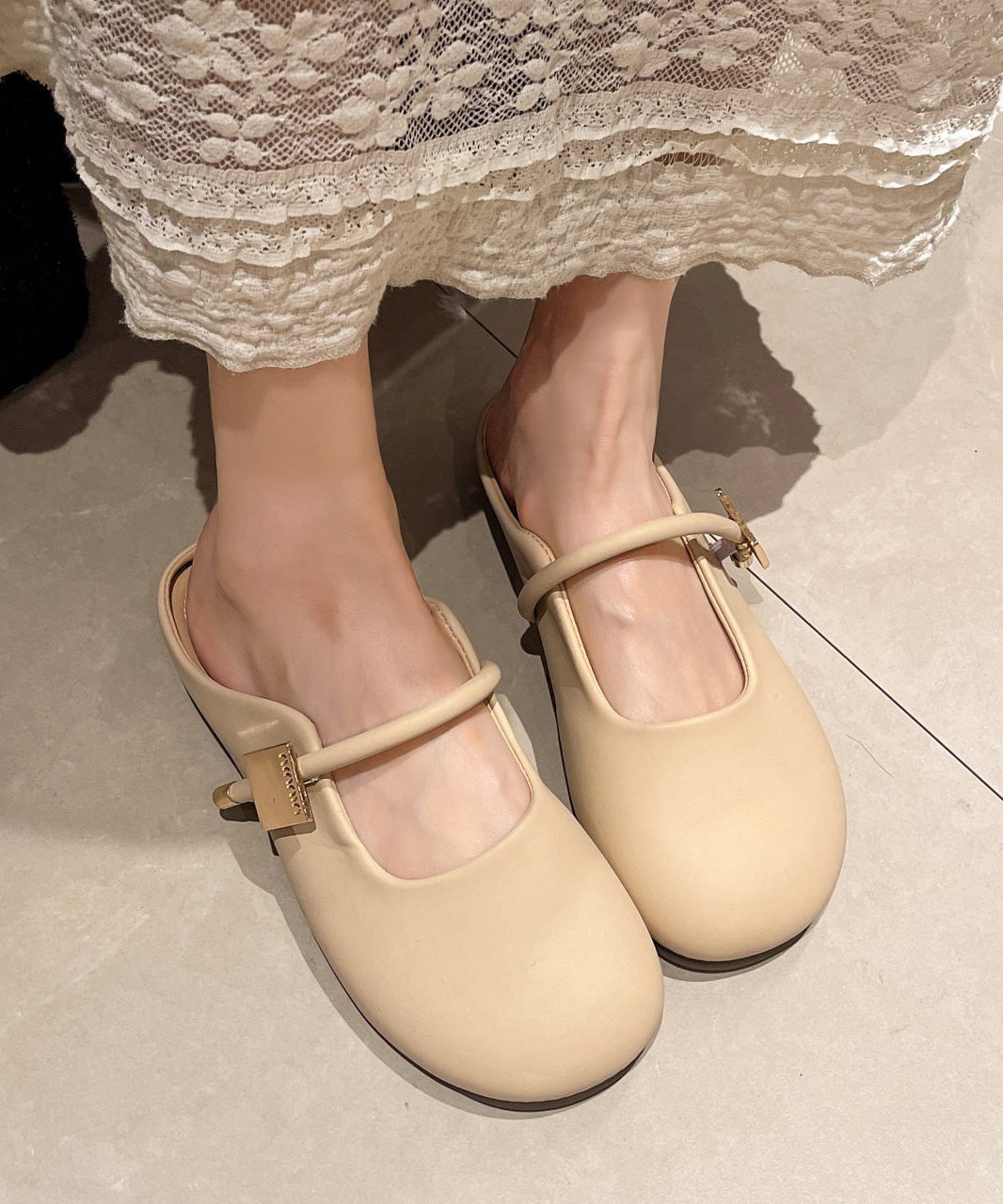 Slide Leather Splicing Casual Beige Faux Comfy Sandals