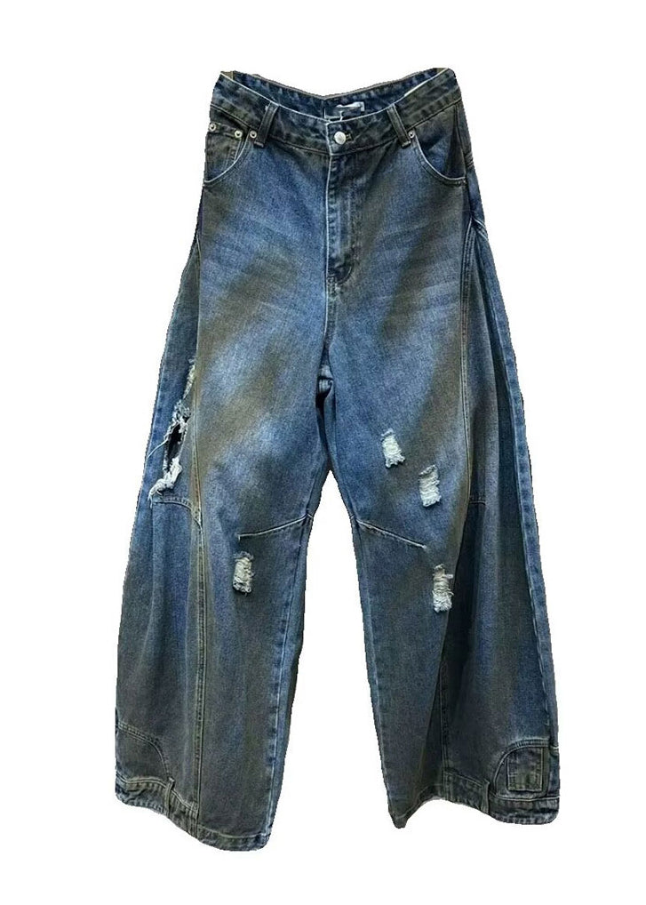 Pantalon décontracté en denim bleu avec poches patchwork pour homme, été SA026