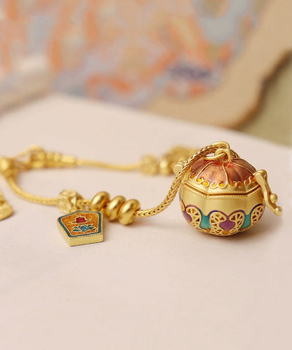 Casual Gold Antique Gold Ename Pumpkin Sachet Charm Bracelet QJ024