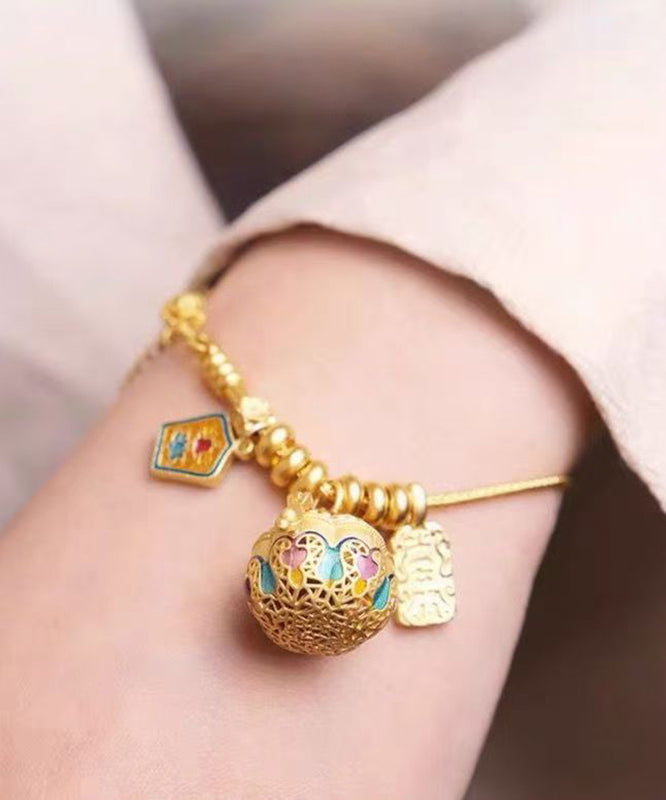 Casual Gold Antique Gold Ename Pumpkin Sachet Charm Bracelet QJ024