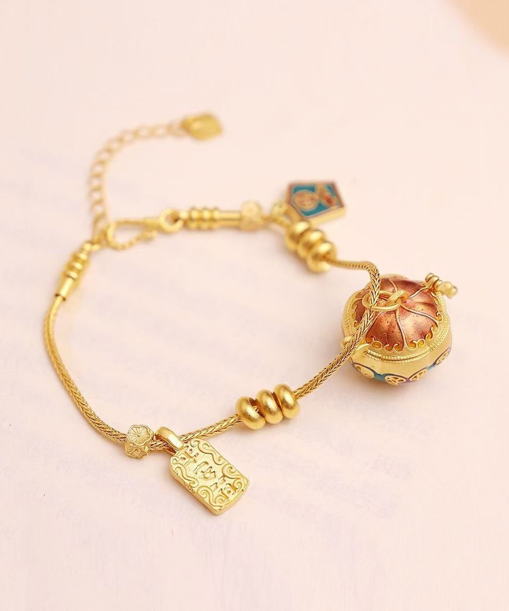 Casual Gold Antique Gold Ename Pumpkin Sachet Charm Bracelet QJ024